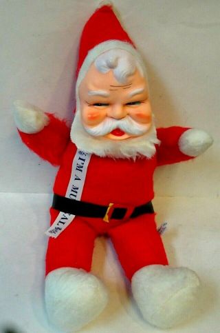 Vintage Broadway Toy Musical Plush 18 " Santa Claus Doll - Great