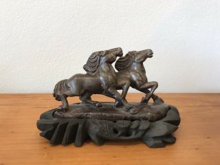 Vintage Chinese Stone Sculpture Carving Of Horses