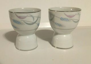 Valmont China Royal Wheat Vintage Egg Cups Set Of 2 Exc Platinum