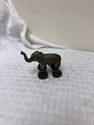 Vintage Indian/brass Bronze Toy Figurine Elephant On Wheels
