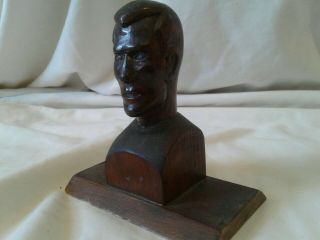 Vintage Hand Carved Wood Folk Art Bust Statue Doc Savage Pulp Hero Sculpture 4 "