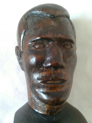 Vintage Hand Carved Wood Folk Art Bust Statue DOC SAVAGE Pulp Hero Sculpture 4 