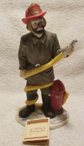 Vintage 1984 Rare Emmett Kelly Jr Porcelain Clown Fireman Figurine W/ Hang Tag