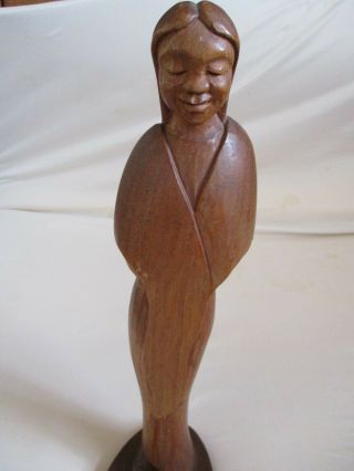 Wood Carving Of Woman/maiden 16 " Signed J.  Pinal
