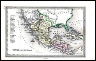 1832 Carey & Lee Full Color Map Of Mexico & Central America Panama Was Guatemala