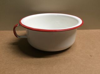Vintage Chamber Pot Enamel Ware White With Red Trim Child 