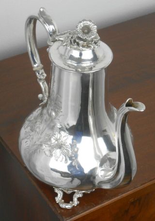 Ornate Antique Silver Plated Coffee Pot C.  1860 - Victorian