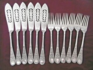Lovely Set Of 12 Ornate Victorian Silver Plated Epns Fish Eaters Knives & Forks
