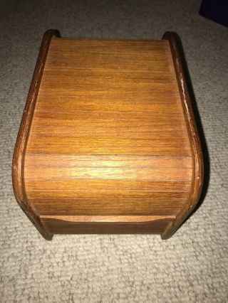 Vintage Mid Century Kalmar Teak Wood Storage Box Tambour Roll Top