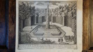1726 Antique Copper Plate Engraving Versailles Grove Fountain Of Obelisk - Bowles