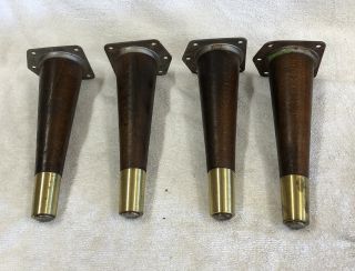 Set 4 Vintage Mid Century Modern Tapered Table Legs 6 1/2” Retro,  Brass Tipped
