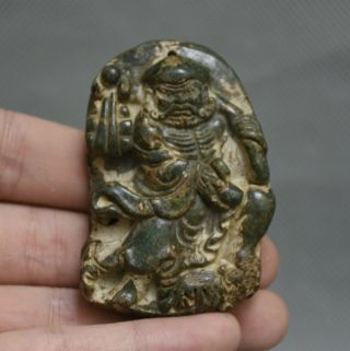 2.  2 " Ancient China Old Green Jade Carved Zhong Kui Chungkuel God Amulet Pendant