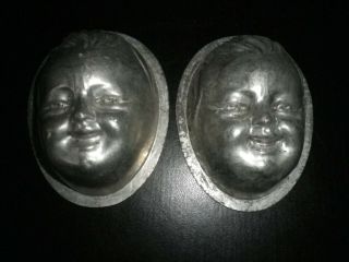 Vintage Metal Chocolate Mould/mold - 2 Half Egg Molds,  Boy Smiling.
