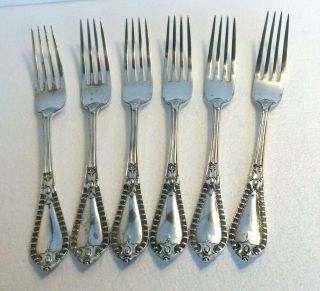 Antique Dinner Forks Silver Plated Walker & Hall Set Of Six Rare Design 8.  5 "