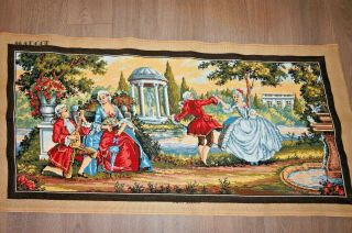 Vintage Hand Embroidered Tapestry Louis Xiv Figurative Garden Scene 50 " X 24 "