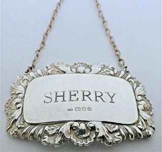 A George Iii Style Oval Silver " Sherry " Decanter Wine Label,  1978