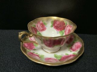 Antique Royal Albert Bone China England Tea Cup And Saucer Roses & Gold - Pretty