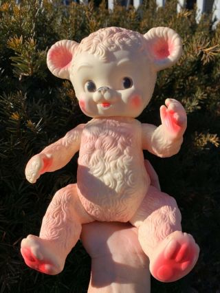 Rare Vintage 1958 Sun Rubber Co Sunny The Bear Pink Jointed Squeak Rubber Bear
