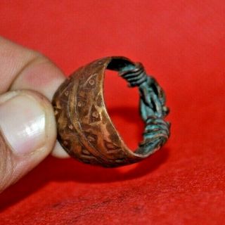 Rare Ancient Viking Decorated Bronze Runic Ornament Ring - Circa 9/10th Century