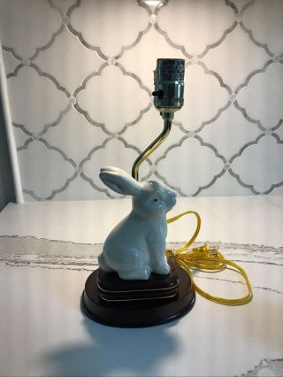 Rare Cbk 1997 Ceramic 12” Bunny Table Tv Lamp Light W/ French Print Shade