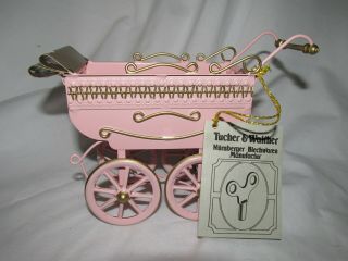 Rare Tucher & Walther Pink Miniture Baby Carriage 