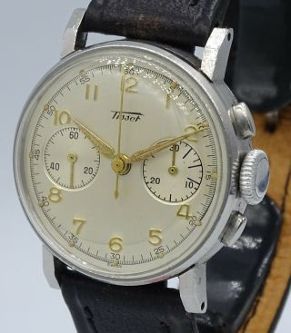 VERY RARE VINTAGE STEEL TISSOT CHRONOGRAPH cal.  13TL 28.  9 PERFECT DIAL 4