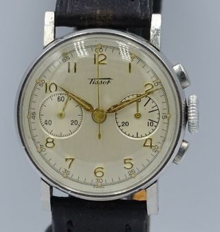 VERY RARE VINTAGE STEEL TISSOT CHRONOGRAPH cal.  13TL 28.  9 PERFECT DIAL 5