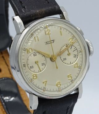 VERY RARE VINTAGE STEEL TISSOT CHRONOGRAPH cal.  13TL 28.  9 PERFECT DIAL 6