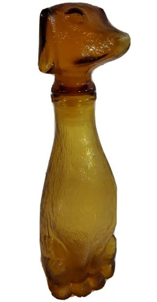 Vintage 60s Amber Dachshund Dog Decanter Barsottini Rare 9 " Italian Glass Bottle