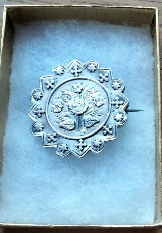 Antique Victorian 1885 Fully Hallmarked Sterling Silver Brooch Postage