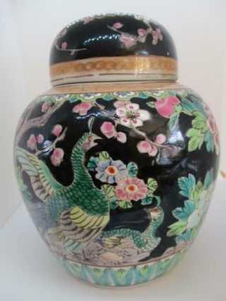 Vintage Chinese Oriental Porcelain - Hand Painted Bird Ginger Jar