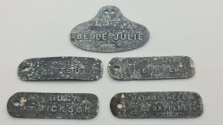 5 Antique Metal Plant Name Tags For Roses Belle Julie,  Hugh Dickson,  Early 20thc