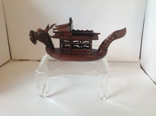 Vintage Antique Asian Chinese? Carved Wood Dragon Boat Figurine As - Is