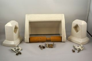Vintage Porcelain Toilet Paper Holder And Towel Bar Holder Set