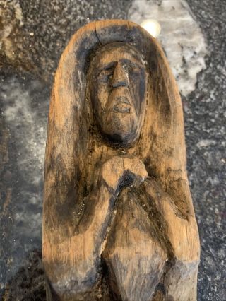 Vintage Antique Primitive Hand Carved Wooden Monk,  Priest Religious Statue 12” 2