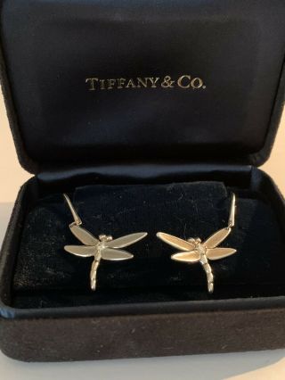 Rare Dragonfly Tiffany & Co 18ct 18k White Gold Diamond Drop Earrings Dangling