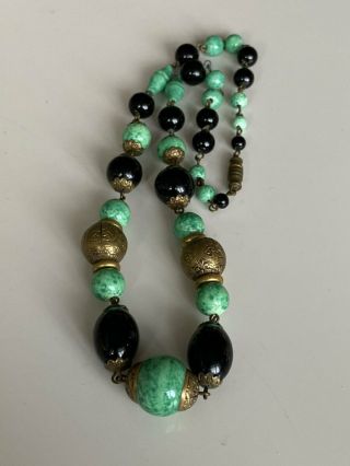 Antique Art Deco Peking Jade Glass Bead Necklace