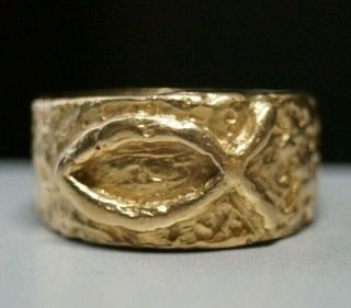 Retired & Rare James Avery 14k Gold Hammered Raised Ichthus Band Size 12