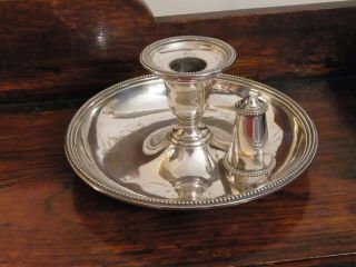 Vintage Silver Plated Candle Holder & Snuffer Cir 1910s Christmas Chamberstick