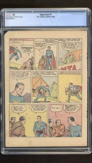 SUPERMAN 1 PG NG CGC UNRESTORED VERY RARE ACTION PAGE 15 1939 2