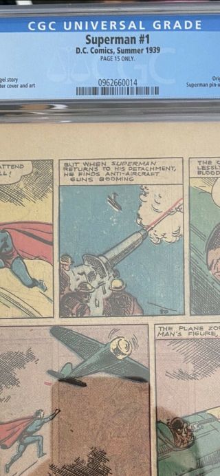 SUPERMAN 1 PG NG CGC UNRESTORED VERY RARE ACTION PAGE 15 1939 3