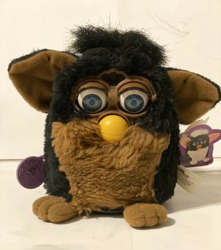 Rare Vintage 1998 Black And Brown Furby Blue Eyes Interactive With Tags