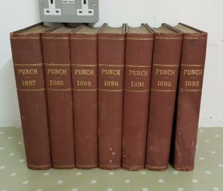 Joblot Of 7 Antique Punch Or London Charivari Books 1887 To 1895
