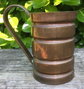 Old Vintage Heavy C.  1900s Ribbed Antique Copper Jug 5 5/8” Tall 3.  75” Wide