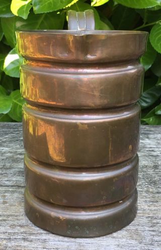 Old Vintage Heavy c.  1900s Ribbed Antique Copper Jug 5 5/8” Tall 3.  75” Wide 2
