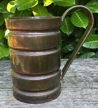 Old Vintage Heavy c.  1900s Ribbed Antique Copper Jug 5 5/8” Tall 3.  75” Wide 3
