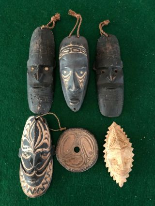 5 Small Sepic River Wooden Masks From Papua Guinea