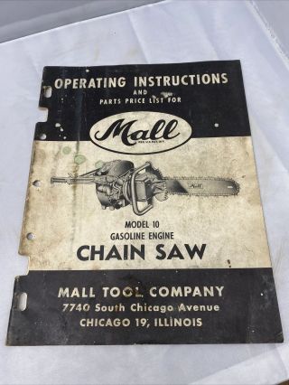 Rare Mall Model 10 Chain Saw Operating Instructions And Parts Price List 1950 