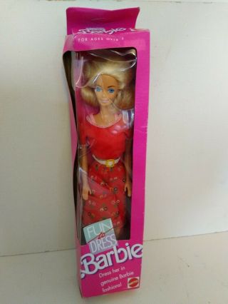 1989 Mattel Fun To Dress 12 " Barbie Doll - Floral Skirt,  Red Top,  Bikini