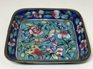 Antique Chinese Canton Enamel Over Copper Champleve Pin Dish Quite